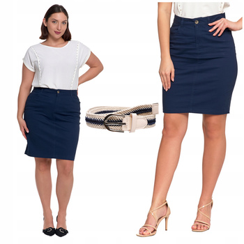 SPÓDNICA DAMSKA Ołówkowa Dopasowana Spódniczka z Paskiem Gładka MORAJ 