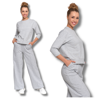 Wygodny Zestaw Dresowy Bluza i Spodnie Szeroka Nogawka z Przeszyciem 