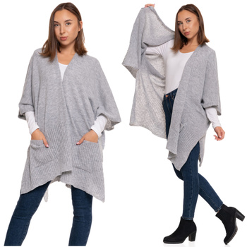 PONCZO z Kieszeniami Duży Ciepły Szal PONCHO Damski Narzutka Oversize MORAJ