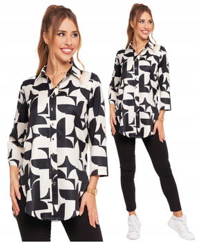 Długa KOSZULA DAMSKA Elegancka Wzory Rękaw 3/4 Złote Guziki Modna MORAJ