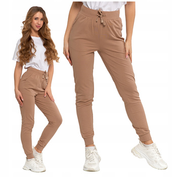 SPODNIE DAMSKIE Gładkie z Kieszeniami Dresowe Rurki Bawełniane MORAJ 
