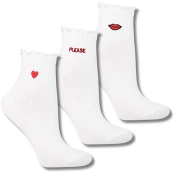 SKARPETKI DAMSKIE MORAJ SKARPETY 3/4 BIAŁE Z FALBANKĄ HAFT 3-PAK