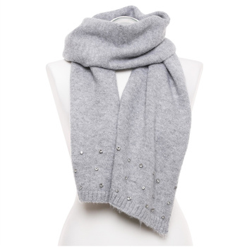 Szal Damski Długi Miękki z Kryształkami na Wiosnę Jesień 180x27 Szary MORAJ