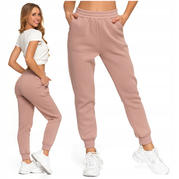 Spodnie Dresowe Damskie MORAJ Ocieplane Wysoki Stan Kieszenie Gładkie 