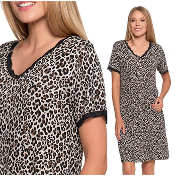 KOSZULA NOCNA W PANTERKĘ PIŻAMA DAMSKA Z KRÓTKIM RĘKAWEM WISKOZA MORAJ