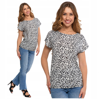 BLUZKA DAMSKA w Kwiaty Koszulka z Krótkim Rękawem Modny Wzór MORAJ 