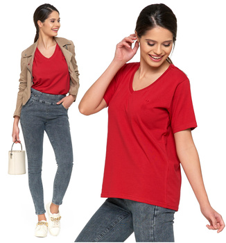 T-Shirt Damski PREMIUM Bawełna Luźna Koszulka Wygodna Dekolt V MORAJ 