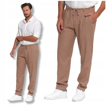 Wygodnie Spodnie Lniane Męskie Eleganckie Klasyczne Prosta Nogawka MORAJ