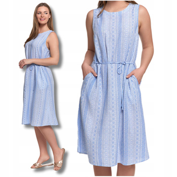 SUKIENKA DAMSKA MORAJ Wiązana w Pasie z Kieszeniami Letnia Suknia