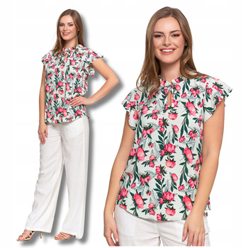 Elegancka Bluzka Damska w Kwiatki z Krótkim Rękawem Lekka MORAJ 