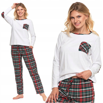 PIŻAMA DAMSKA Spodnie w Kratę Długa Bawełniana PREZENT na święta MORAJ 