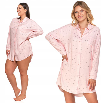Koszula Nocna Damska Piżama Wygodna Na Długi Rękaw Luźna w Groszki MORAJ 