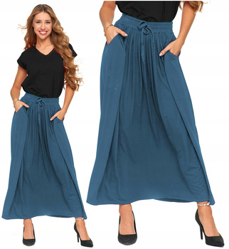 SPÓDNICA MAXI DAMSKA Elegancka Na Gumce z Kieszeniami Wiskozowa MORAJ 
