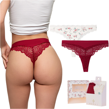 Stringi Damskie Eleganckie Majtki z Koronką Prezent dla Niej 2-PAK MORAJ 