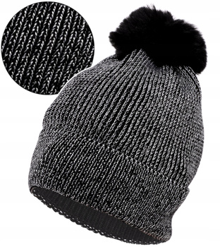 Czapka damska z pomponem i srebrną nitką MORAJ