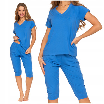 PIŻAMA DAMSKA DWUCZĘŚCIOWA MORAJ GŁADKA KRÓTKI RĘKAW SPODNIE RYBACZKI 