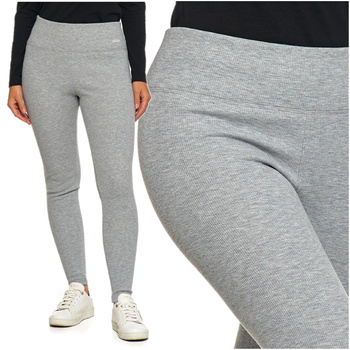 Ocieplane Legginsy Prążkowane Damskie Ciepłe Wysoki Stan Szare MORAJ