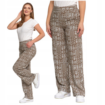 Wzorzyste Spodnie Damskie Długie Szeroka Nogawka Luźne Zwiewne MORAJ 