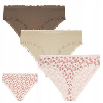 FIGI DAMSKIE Z KORONKĄ SUBTELNY WZÓR W KWIATY MODNE BAWEŁNA MORAJ 3-PAK 