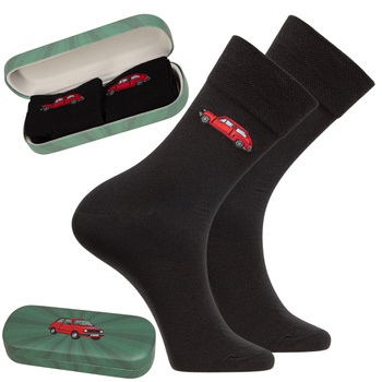 ETUI NA OKULARY + SKARPETY MĘSKIE 1-PAR CZARNE KLASYCZNE AUTO MORAJ