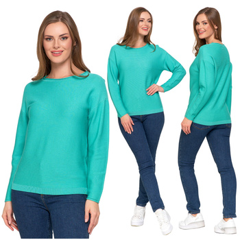 SWETER DAMSKI DZIANINOWY Z WISKOZY LUŹNY KRÓJ WYGODNY MODNY MORAJ