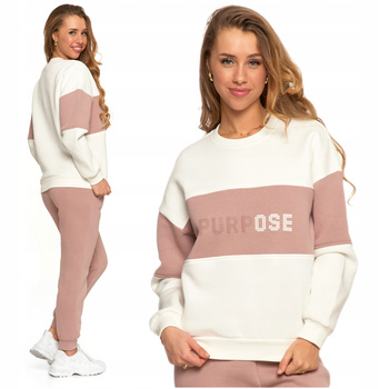 BLUZA DAMSKA Ocieplana Luźna z Napisem Modna Oversize Przez Głowę MORAJ 