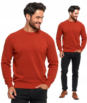 SWETER MĘSKI BAWEŁNIANY Z DEKOLTEM OKRĄGŁYM POMARAŃCZOWY BAWEŁNA 