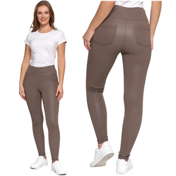 Eleganckie LEGGINSY DAMSKIE GETRY w stylu skórzanym Wysoki Stan MORAJ 