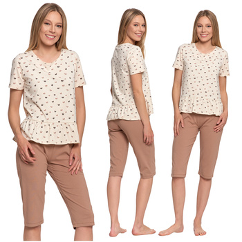 UROCZA PIŻAMA DAMSKA DWUCZĘŚCIOWA MORAJ KRÓTKI RĘKAW SPODNIE 3/4 MODNA