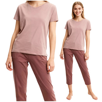 UROCZA PIŻAMA DAMSKA DWUCZĘŚCIOWA MORAJ KRÓTKI RĘKAW GŁADKA MODNA