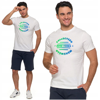 Koszulka Męska MORAJ T-Shirt na krótki Rękaw Biała z Nadrukiem Bawełna 
