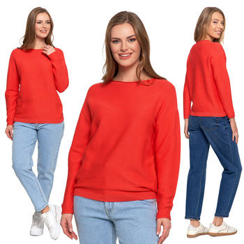 SWETER DAMSKI DZIANINOWY Z WISKOZY LUŹNY KRÓJ WYGODNY MODNY MORAJ