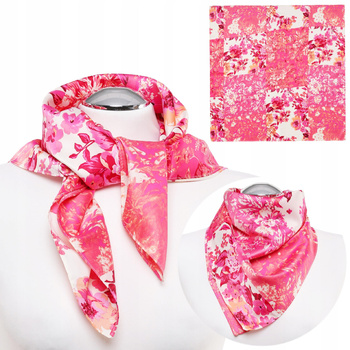 Apaszka Damska MORAJ Elegancka Modna Delikatny Szalik Szal Kwiaty Różowa