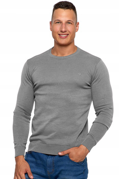 SWETER MĘSKI Klasyczny Elegancki Bawełniany Okrągły Dekolt Szary MORAJ 