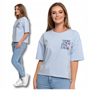 Luźny T-SHIRT DAMSKI Koszulka Bawełniana Bluzka z Krótkim Rękawem MORAJ 