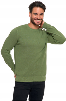 SWETER MĘSKI SWETER BAWEŁNIANY Z DEKOLTEM OKRĄGŁYM ZIELONY BAWEŁNA 