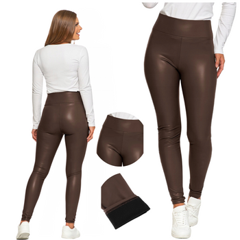 Legginsy Damskie Ocieplane z Eko Skóry Spodnie z Wysokim Stanem MORAJ 