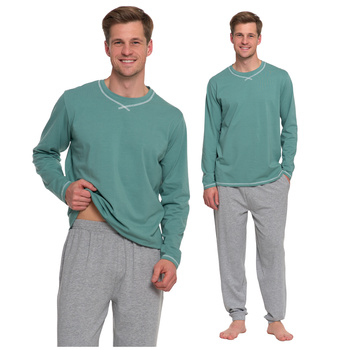 PIŻAMA MĘSKA DWUCZĘŚCIOWA DŁUGI RĘKAW I SPODNIE WYGODNA GŁADKA MORAJ