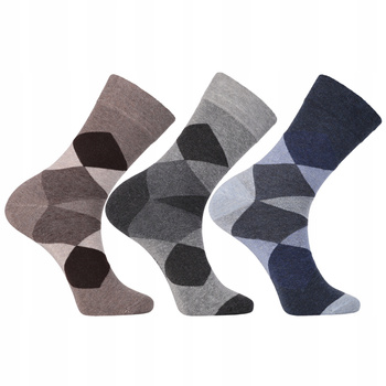 Wysokie Skarpetki MORAJ Skarpety Garniturowe Wzór w Romby 3 PARY 