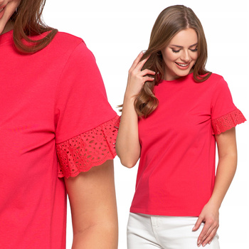 Bluzka Damska Motylkowe Rękawy z Koronką Elegancka Koszulka T-Shirt MORAJ 