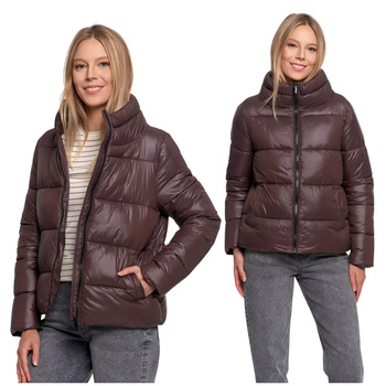 KRÓTKA KURTKA DAMSKA PIKOWANA Z KAPTUREM NA JESIEŃ CIEPŁA MORAJ